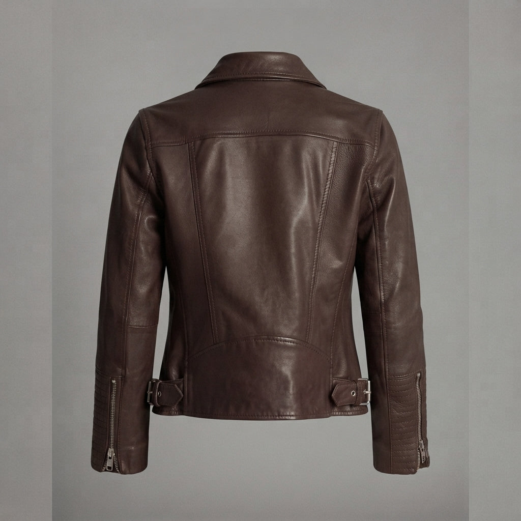 Women's Heritage Brown Waxed Leather Biker Jacket