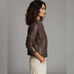 Women's Heritage Brown Waxed Leather Biker Jacket