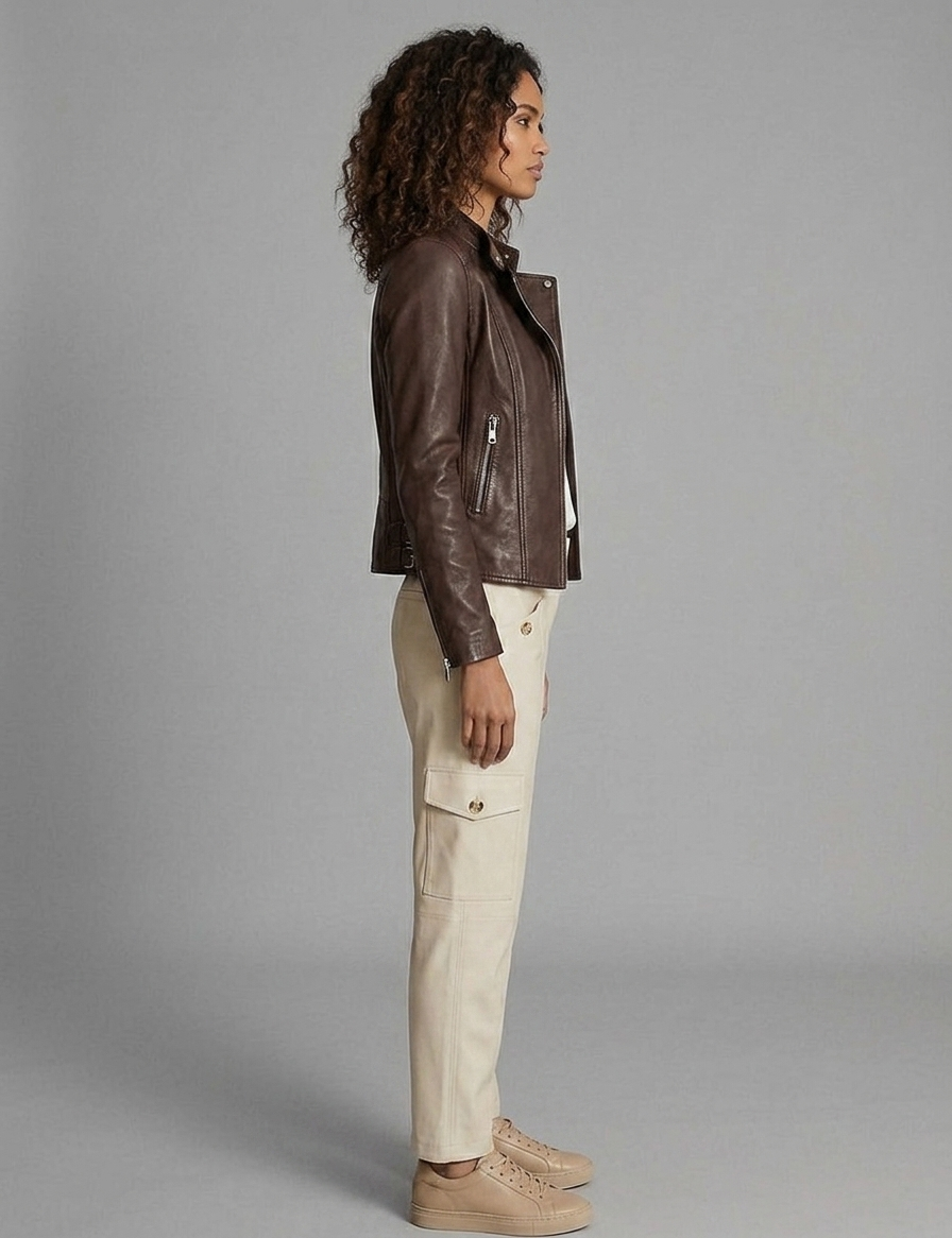 Women's Heritage Brown Leather Biker Jacket