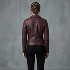 Women's Maroon Distressed Leather Jacket