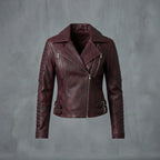 Women's Maroon Distressed Leather Jacket