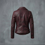 Women's Maroon Distressed Leather Jacket