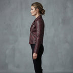Women's Maroon Distressed Leather Jacket