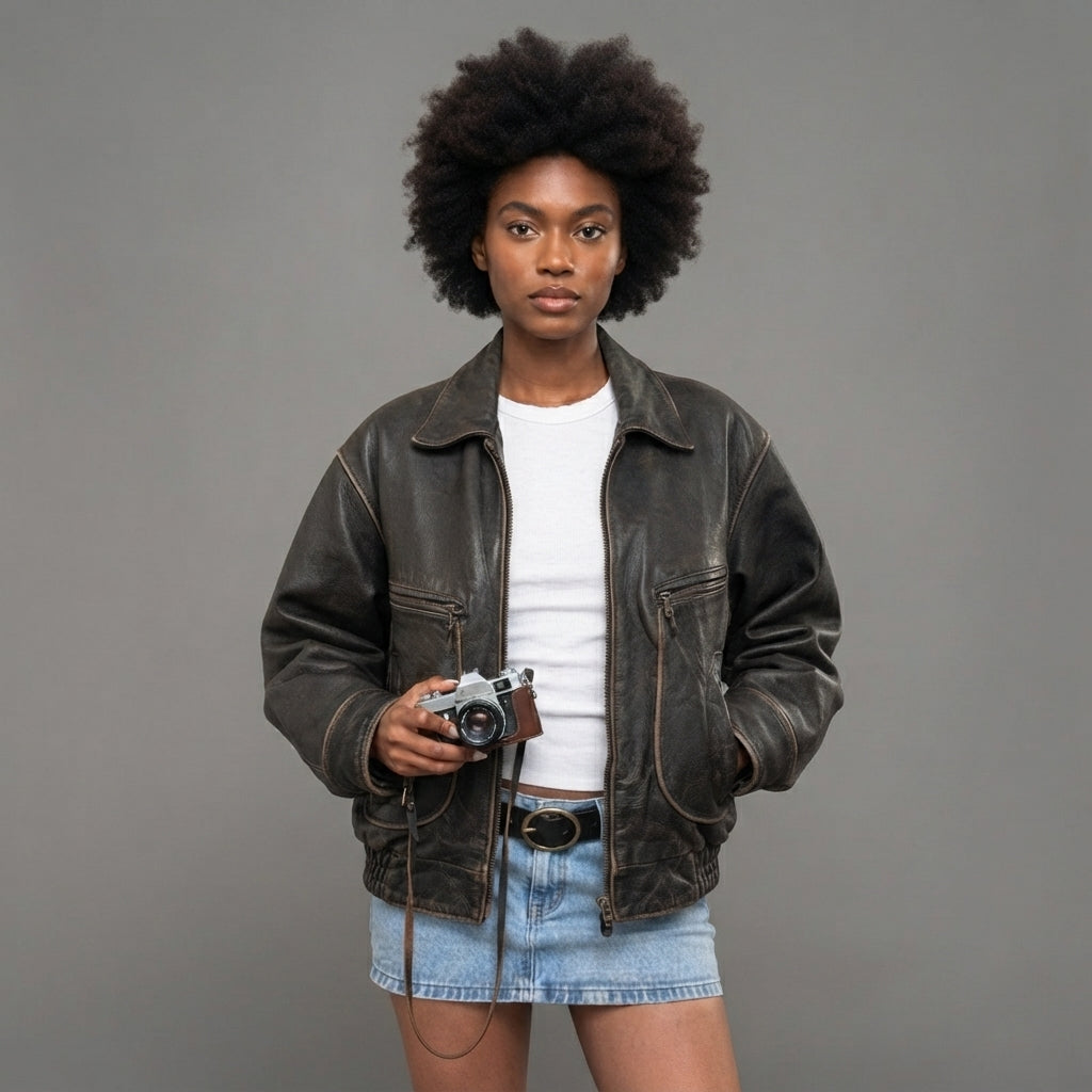 Women's Oversized Distressed Leather Jacket