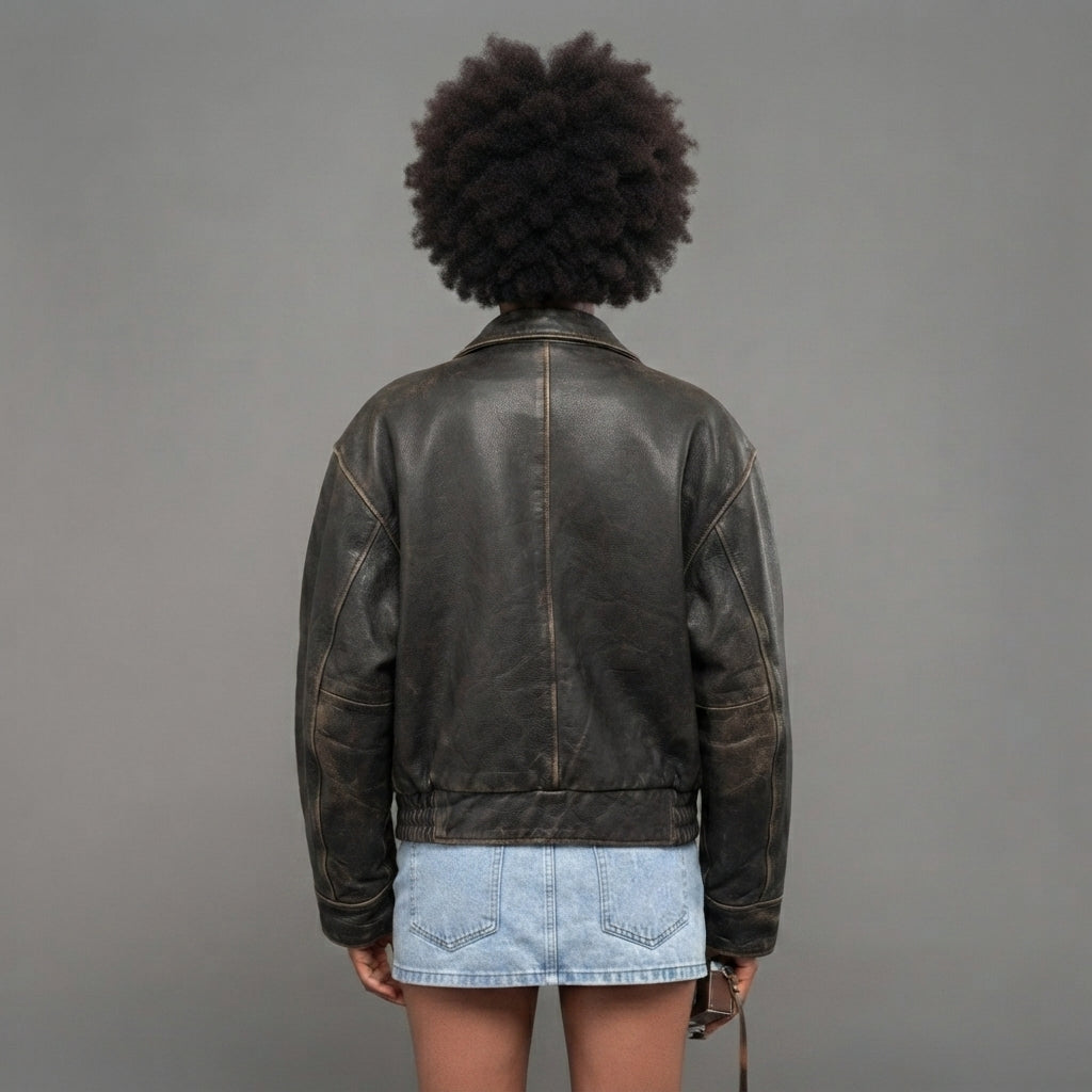 Women's Oversized Distressed Leather Jacket