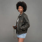 Women's Oversized Distressed Leather Jacket