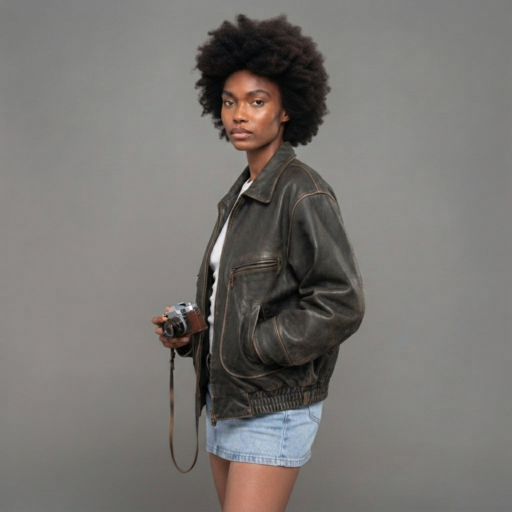 Women's Oversized Distressed Leather Jacket
