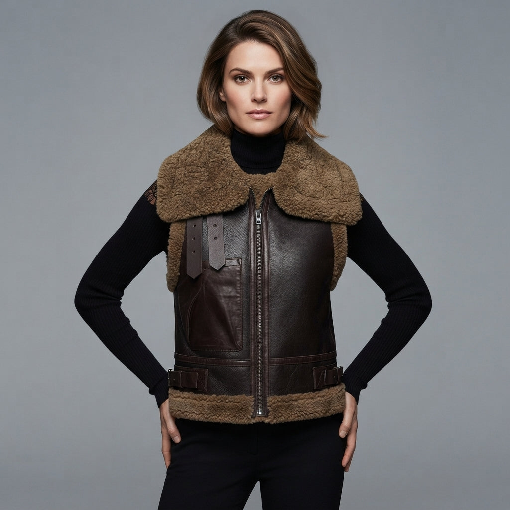 Women's Brown Shearling Leather Vest