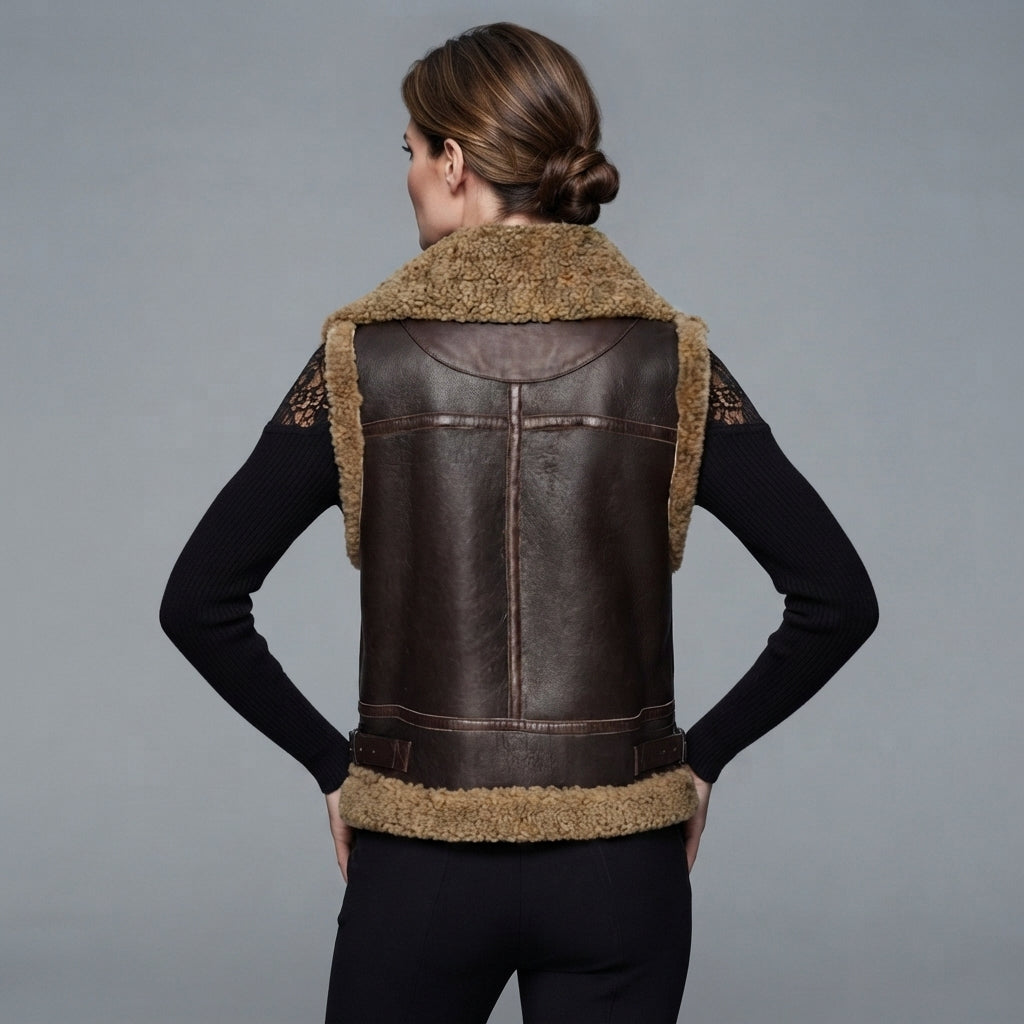 Women's Brown Shearling Leather Vest