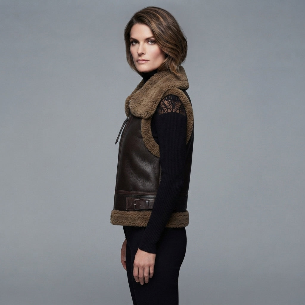 Women's Brown Shearling Leather Vest