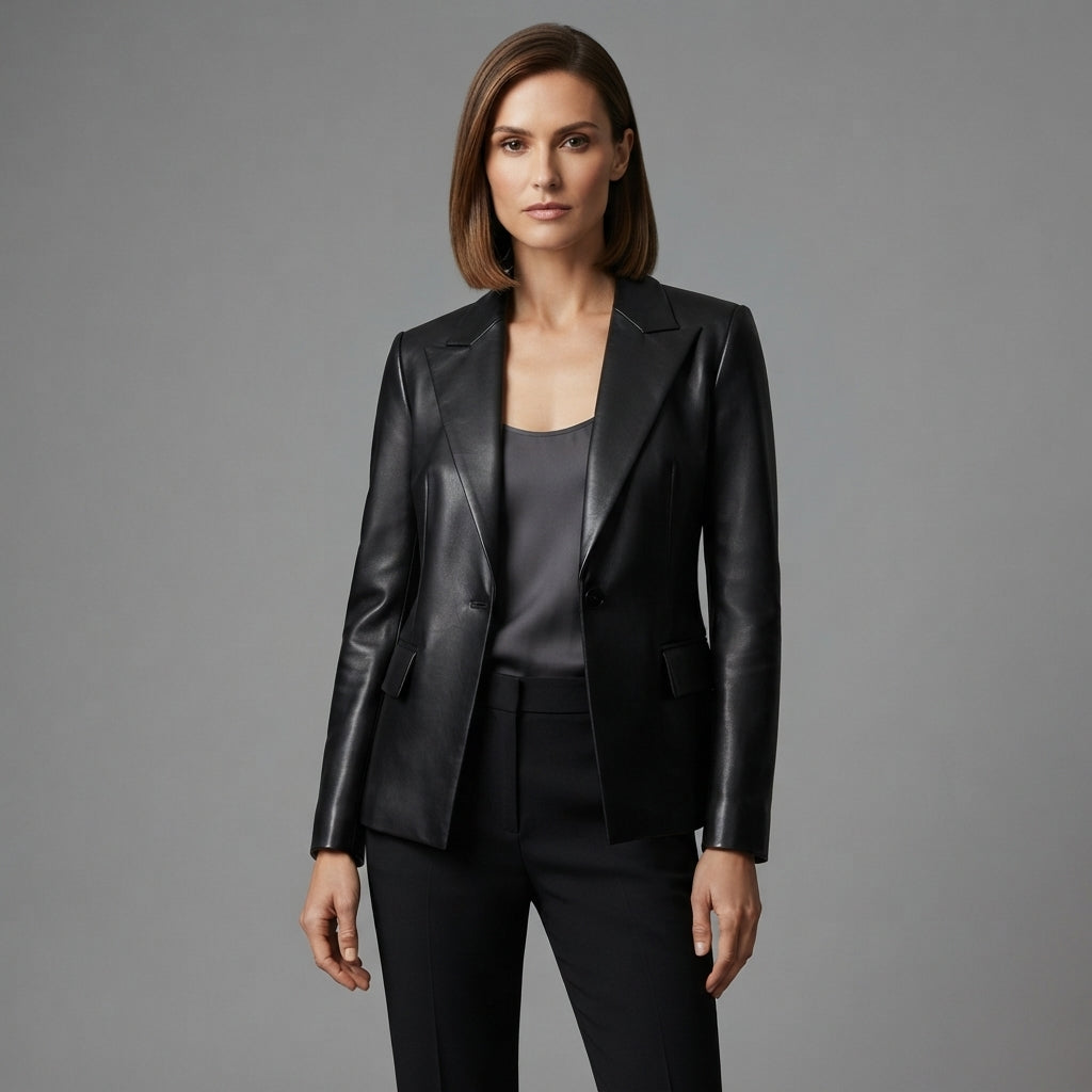 Women's Black Leather Blazer