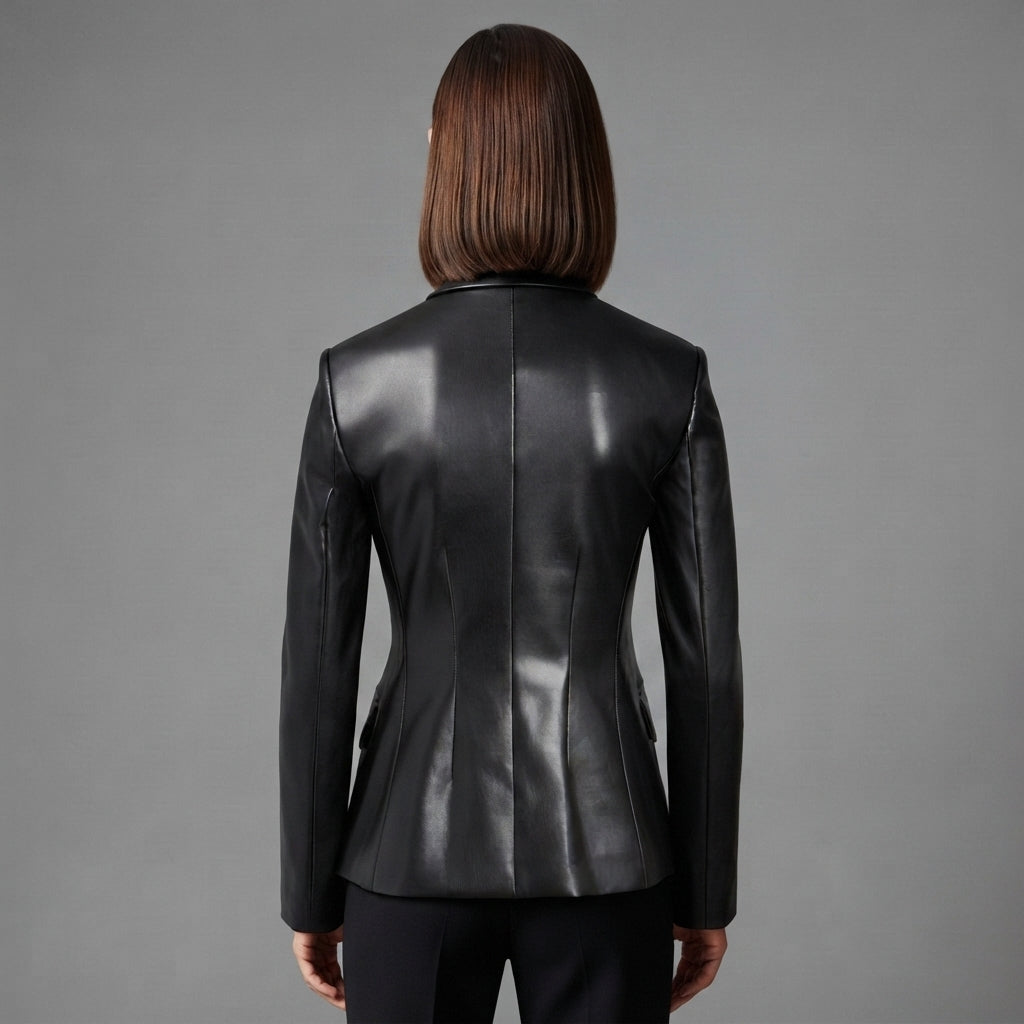 Women's Black Leather Blazer