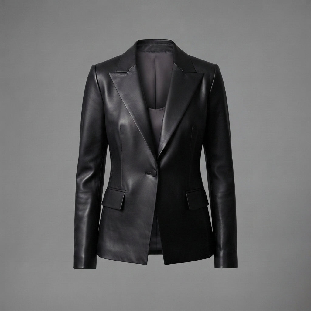 Women's Black Leather Blazer