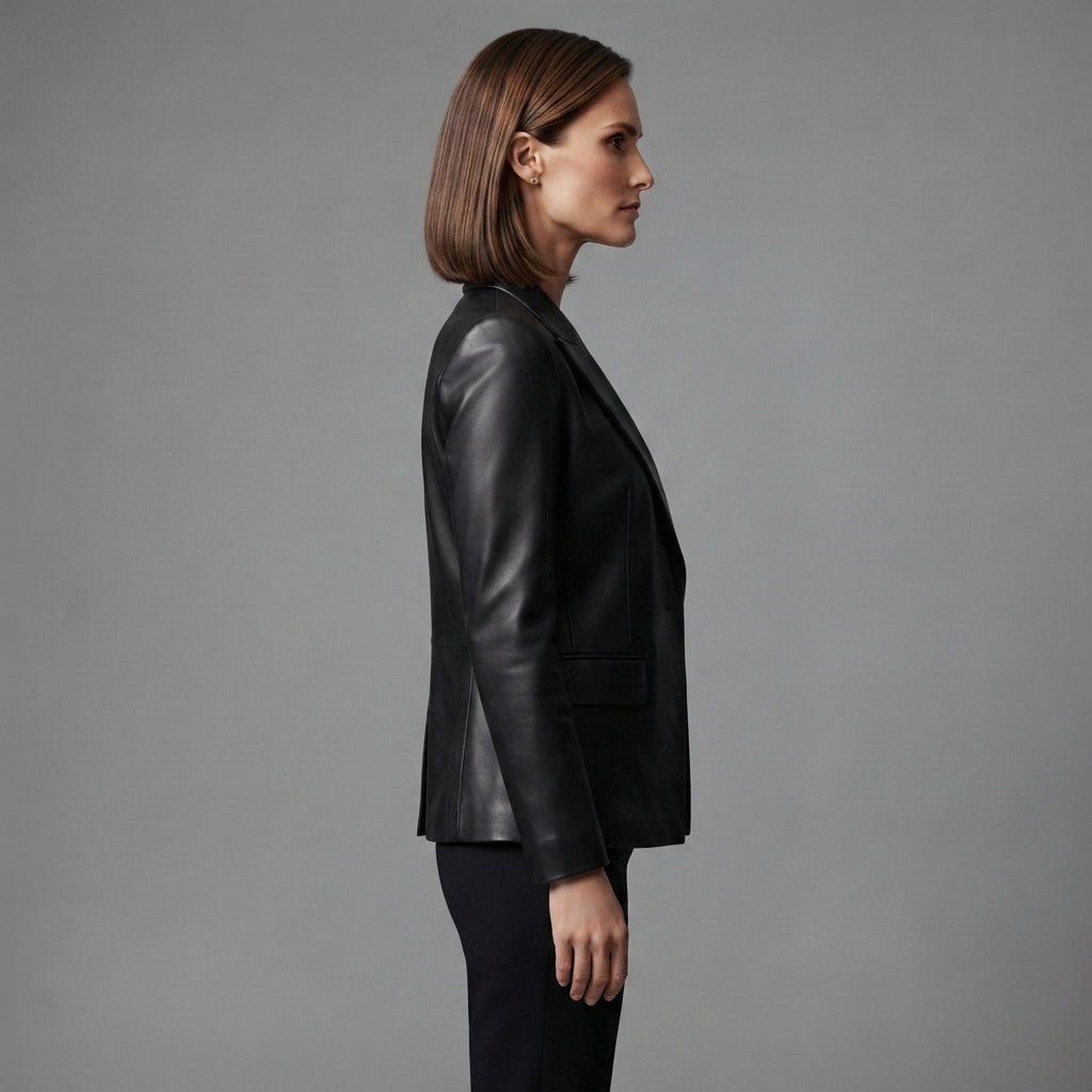 Women's Black Leather Blazer