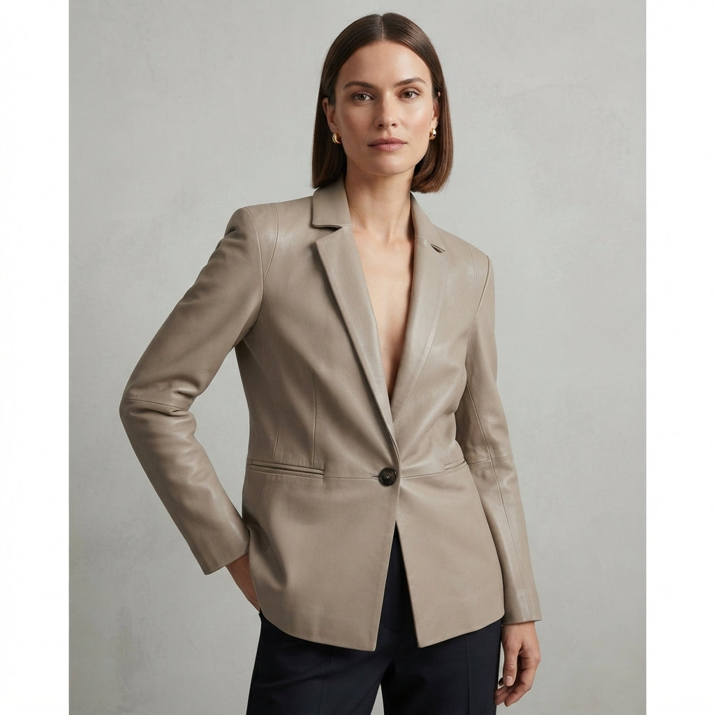 Women's Tailored Leather Blazer Jacket