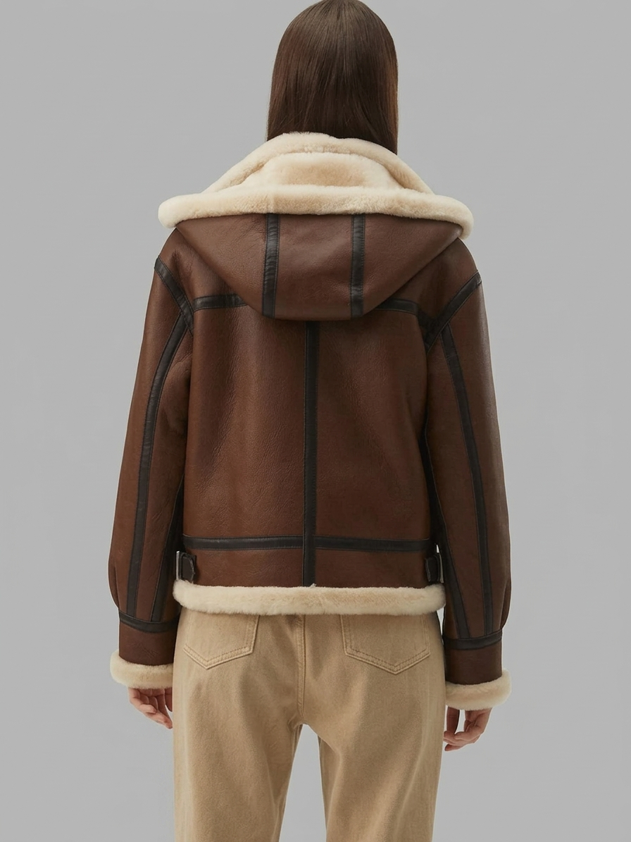 Women's Brown Shearling Aviator Jacket