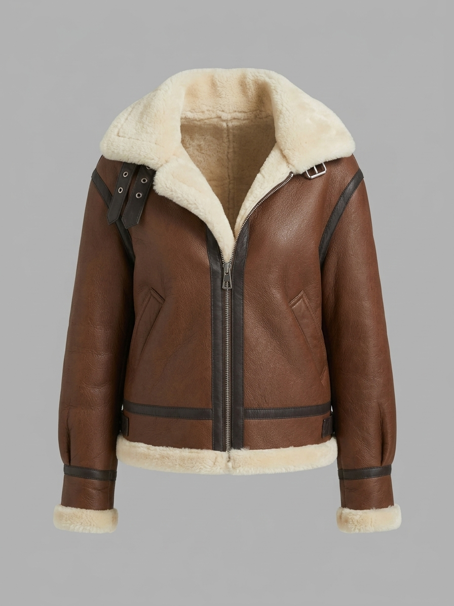Women's Brown Shearling Aviator Jacket