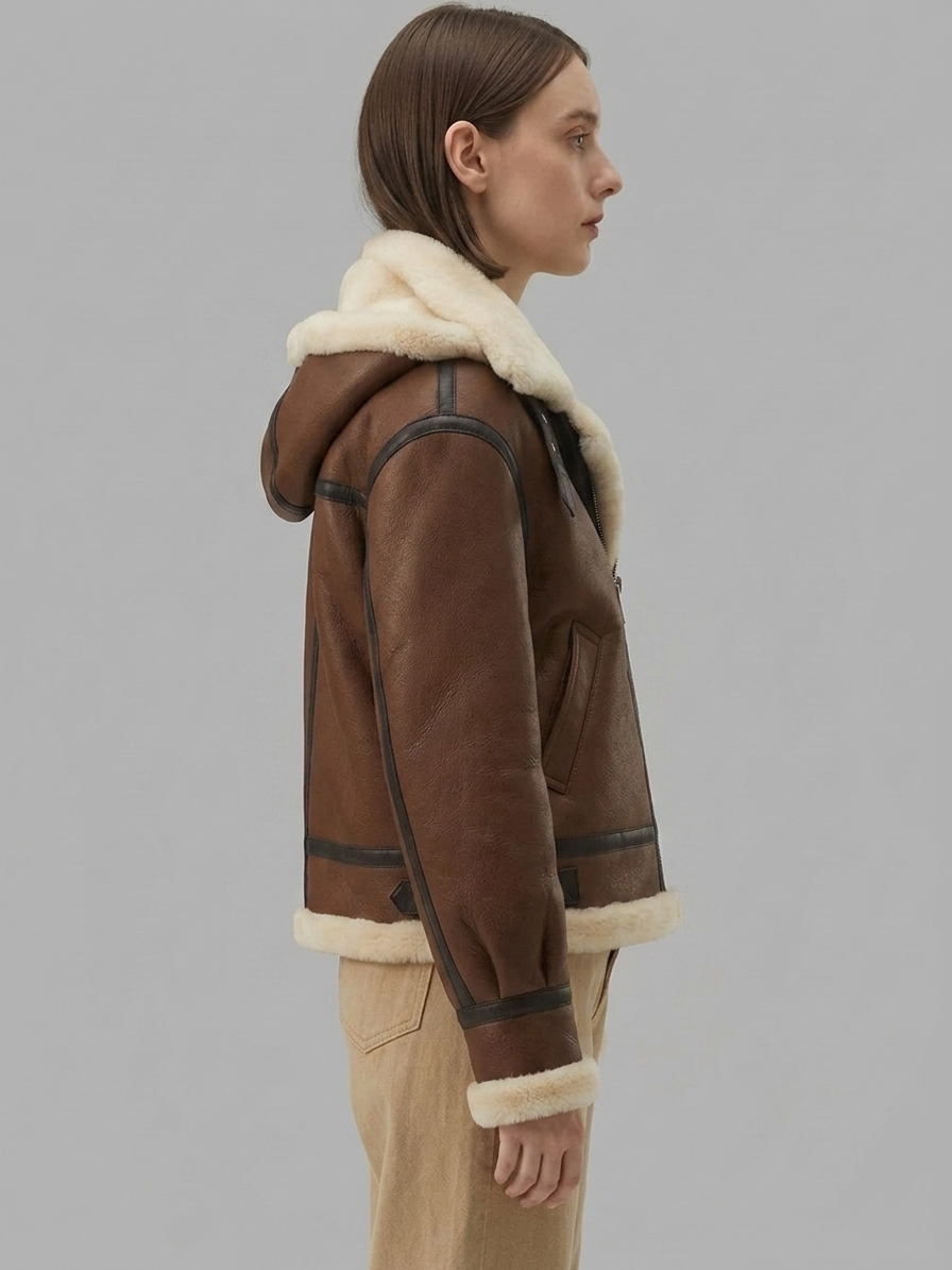 Women's Brown Shearling Aviator Jacket