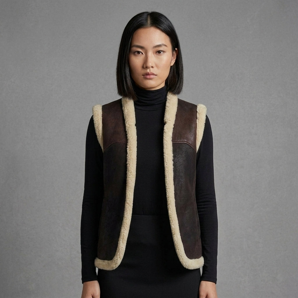 Women's Two-Tone Shearling Leather Vest
