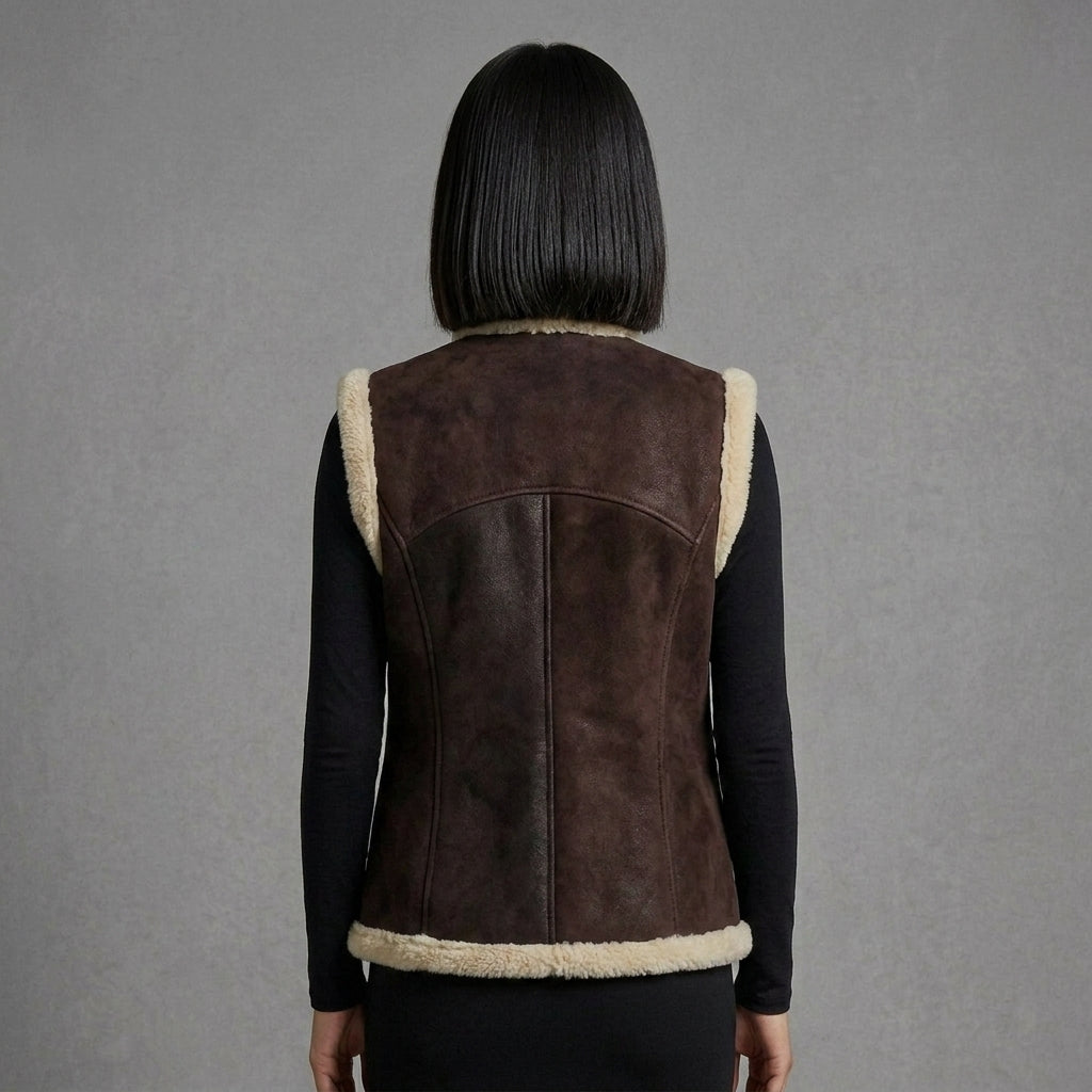 Women's Two-Tone Shearling Leather Vest