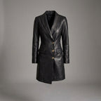 Women's Black Leather Blazer Coat