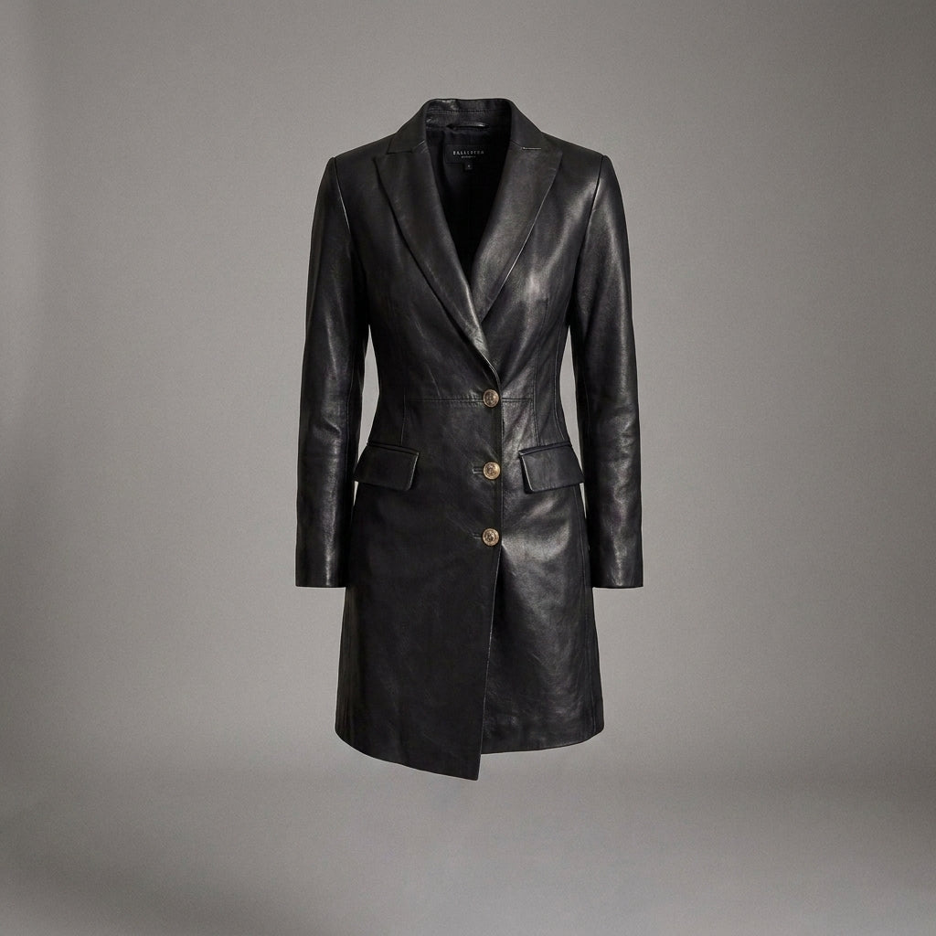 Women's Black Leather Blazer Coat