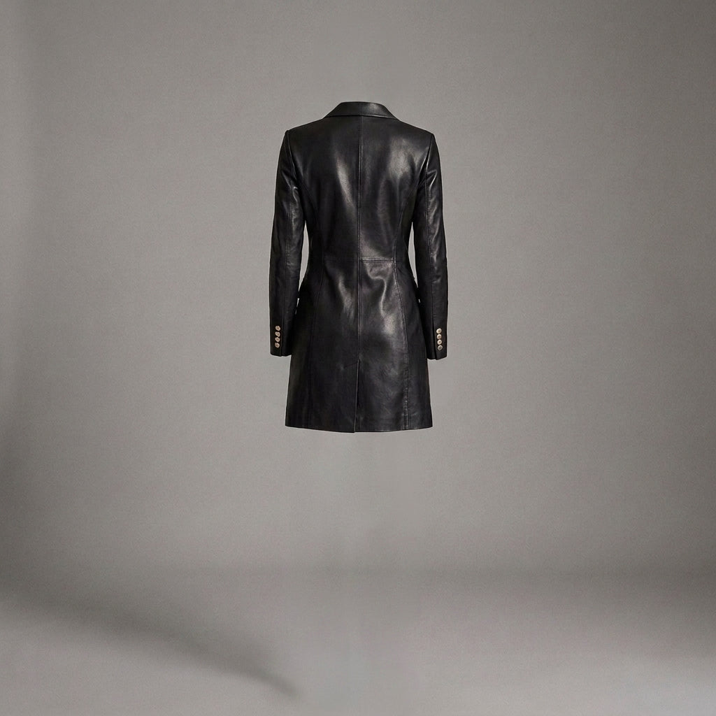 Women's Black Leather Blazer Coat