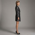 Women's Black Leather Blazer Coat