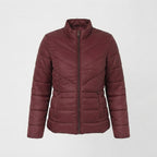 Women's Wine Red Quilted Leather Puffer Jacket