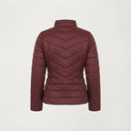 Women's Wine Red Quilted Leather Puffer Jacket