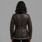 Women's Dark Brown Belted Shearling Jacket