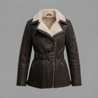 Women's Dark Brown Belted Shearling Jacket