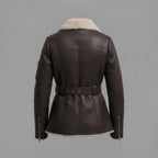 Women's Dark Brown Belted Shearling Jacket