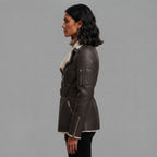Women's Dark Brown Belted Shearling Jacket