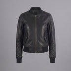 Women's Black Leather Aviator Bomber Jacket