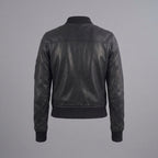 Women's Black Leather Aviator Bomber Jacket