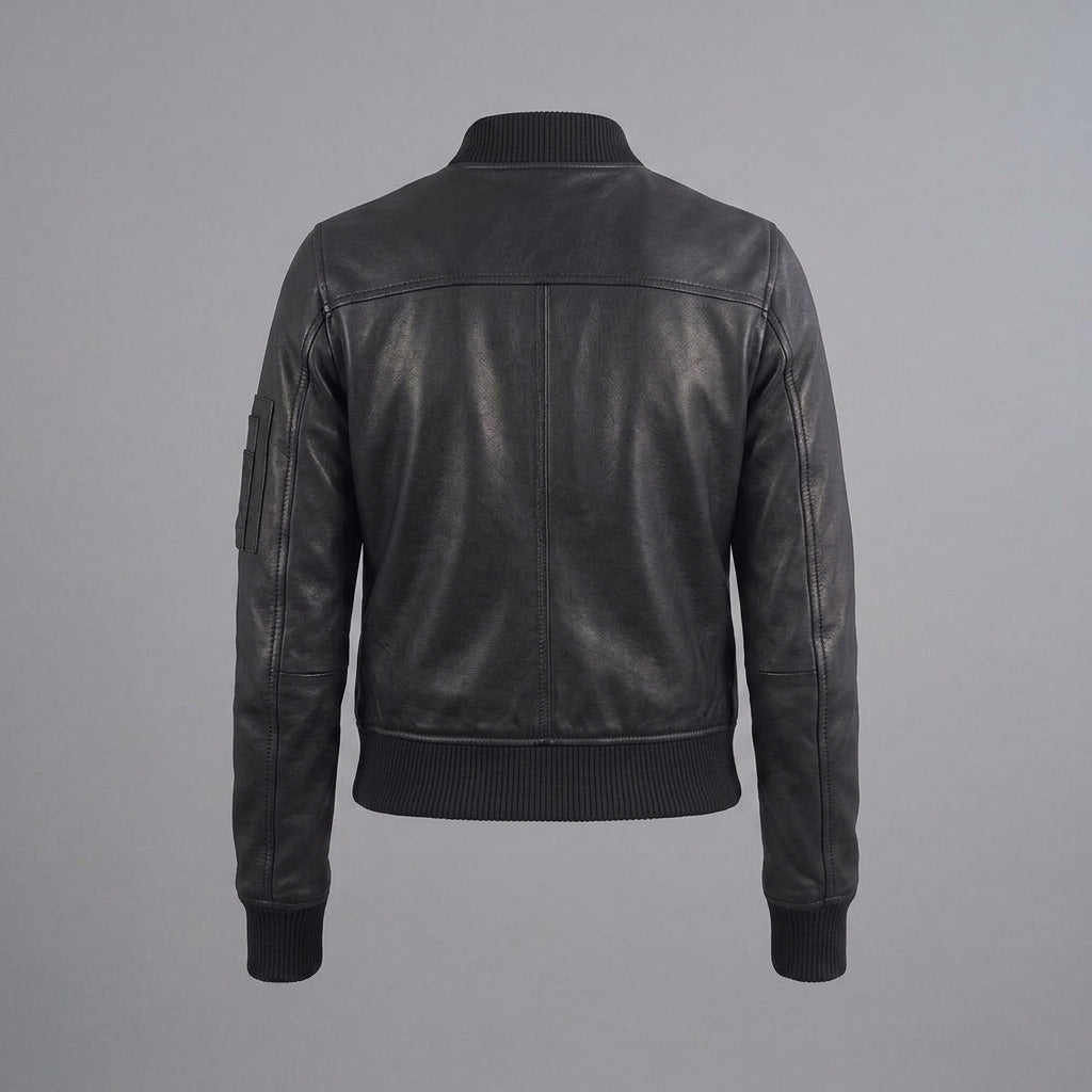 Women's Black Leather Aviator Bomber Jacket