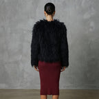 Women's Black Shaggy Fur Cropped Jacket