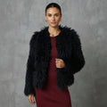 Women's Black Shaggy Fur Cropped Jacket