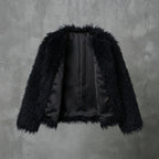 Women's Black Shaggy Fur Cropped Jacket
