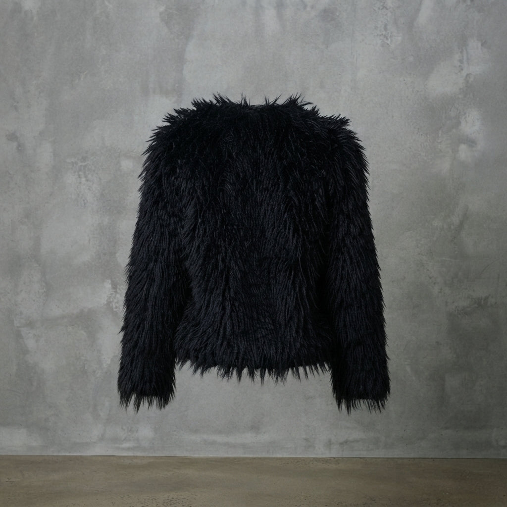 Women's Black Shaggy Fur Cropped Jacket