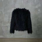 Women's Black Shaggy Fur Cropped Jacket