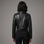 Women's Black Cropped Leather Biker Jacket