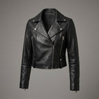 Women's Black Cropped Leather Biker Jacket