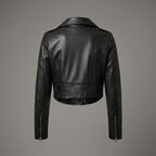 Women's Black Cropped Leather Biker Jacket