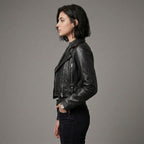 Women's Black Cropped Leather Biker Jacket