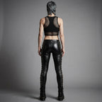 Women's Black Lace-Up Leather Pants