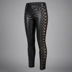 Women's Black Lace-Up Leather Pants