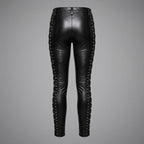 Women's Black Lace-Up Leather Pants