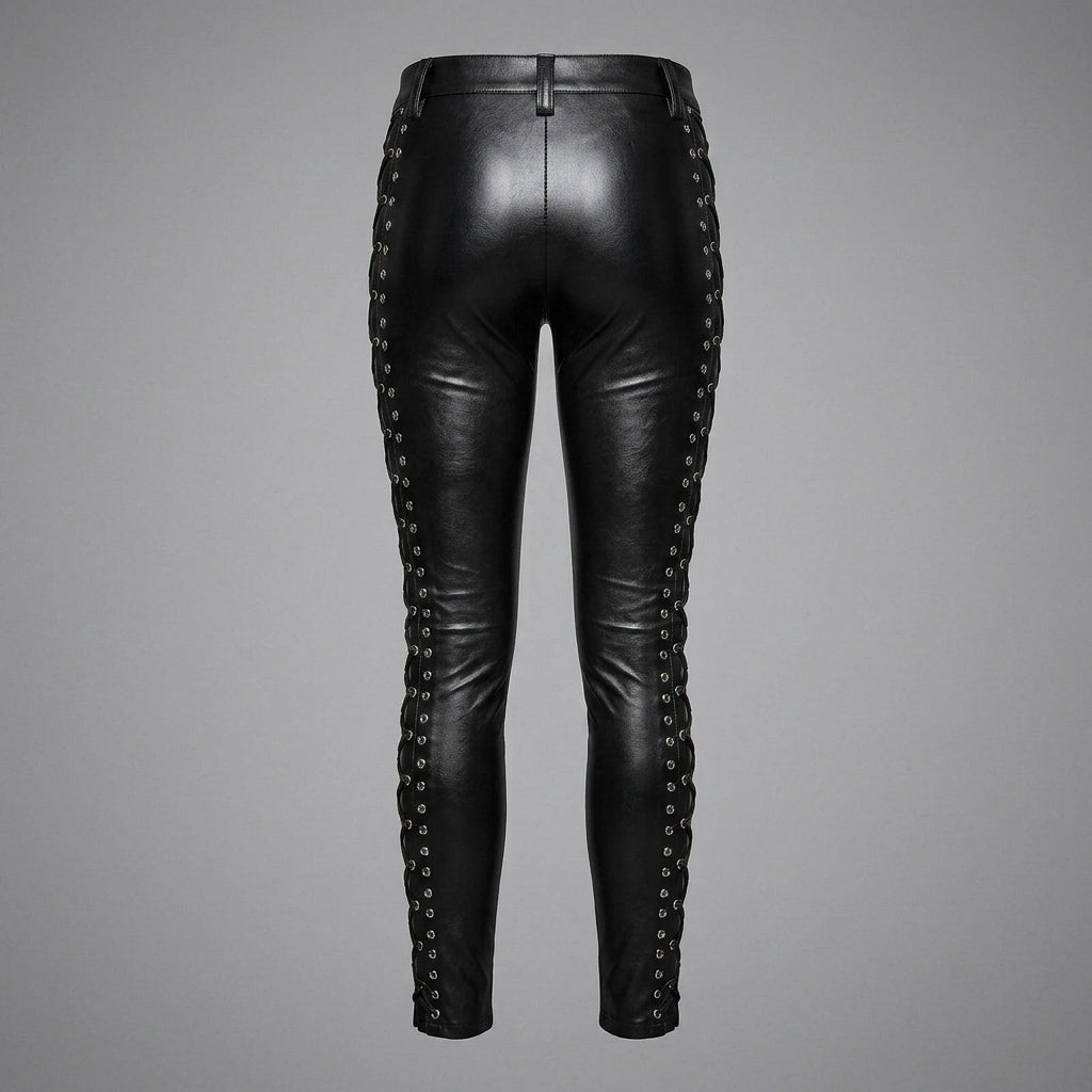 Women's Black Lace-Up Leather Pants